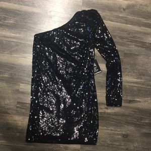 Express One Shoulder Sequin Shift Dress